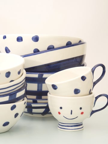 Folkifreckles Kop "Smilie" wit/donkerblauw - (H)9 x Ø 11 cm