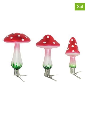 Krebs Glas Lauscha Kerstboomversiering "Paddenstoelen-assortiment" rood wit - 6 stuks