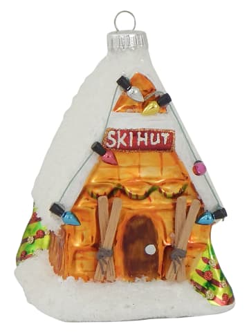 Krebs Glas Lauscha Christbaumornament "Ski-Hütte" in Bunt - (L)11 cm
