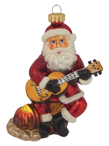 Krebs Glas Lauscha Christbaumornament "Gitarrespielender Weihnachtsmann" in Rot - (L)11 cm