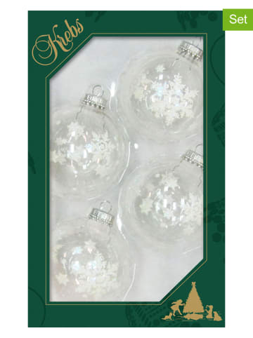 Krebs Glas Lauscha Kerstballen transparant wit - 4 stuks