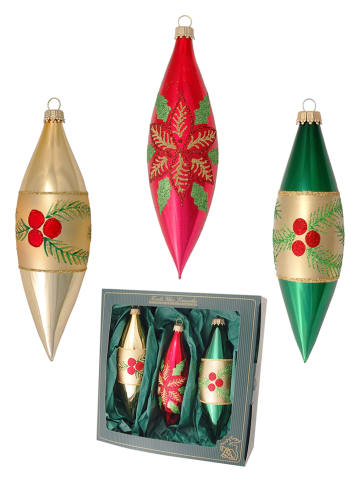 Krebs Glas Lauscha Kerstballen rood goudkleurig groen - 3 stuks