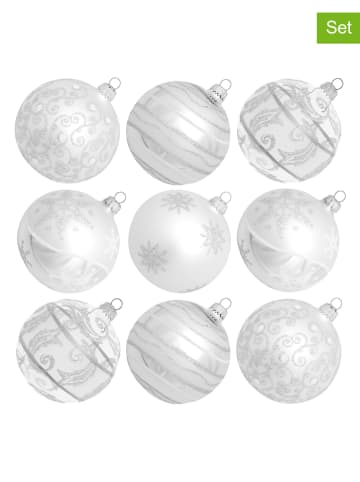 Krebs Glas Lauscha Christbaumkugeln in Silber - 9 Stück