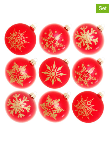 Krebs Glas Lauscha Christbaumkugeln in Rot - 9 Stück - Ø 8 cm