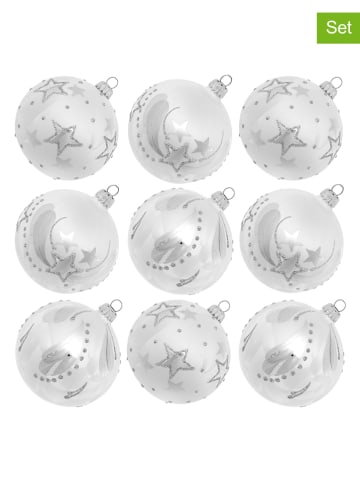 Krebs Glas Lauscha Kerstballen wit - 9 stuks - Ø 8 cm