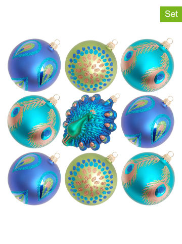 Krebs Glas Lauscha Kerstballen "Elegante Kerst" blauw lichtblauw - 9 stuks - Ø 8 cm