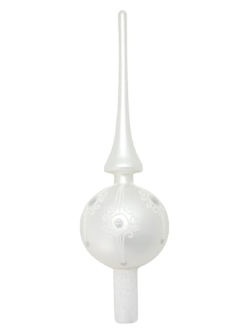 Krebs Glas Lauscha Kerstboompiek wit zilverkleurig - (L)28 cm