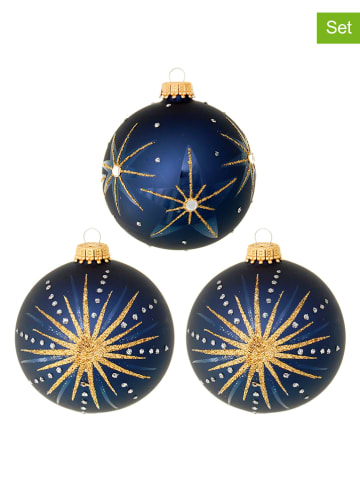 Krebs Glas Lauscha Kerstballen donkerblauw - 3 stuks