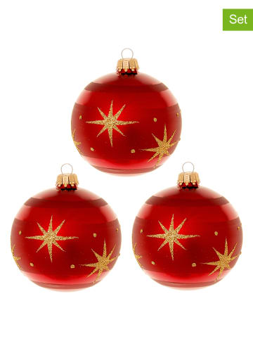 Krebs Glas Lauscha Kerstballen rood - 3 stuks - Ø 8 cm