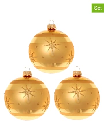 Krebs Glas Lauscha Kerstballen goudkleurig - 3 stuks - Ø 8 cm