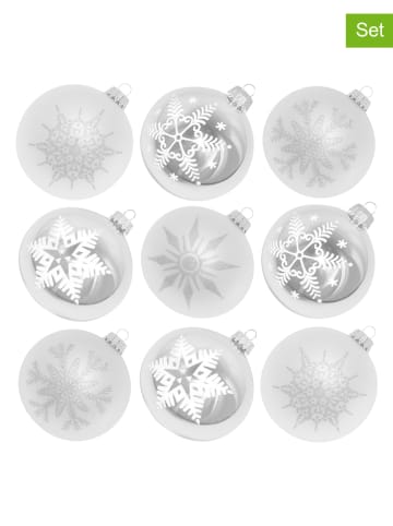 Krebs Glas Lauscha Kerstballen zilverkleurig - 9 stuks