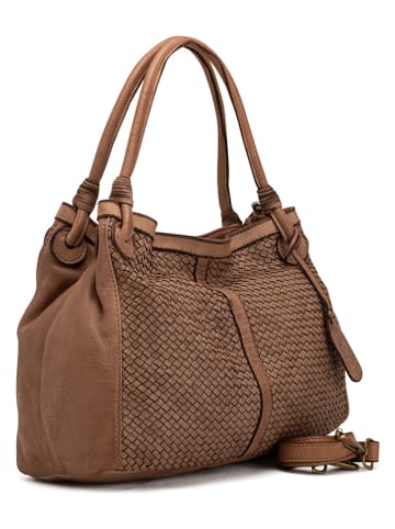 Melina C Leder-Schultertasche "Cordenons" in Taupe - (B)37 x (H)23 x (T)14 cm