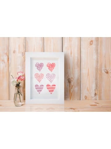 Uyart Home Druk artystyczny "Hearts" w kolorze biało-jasnoróżowym w ramce - 27 x 37 cm