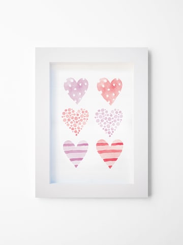 Uyart Home Druk artystyczny "Hearts" w kolorze biało-jasnoróżowym w ramce - 27 x 37 cm