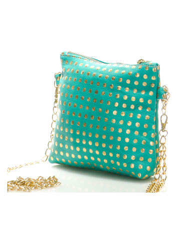 Mila Blu Leder-Clutch "Ninfea" in Türkis/ Gold - (B)20 x (H)22 x (T)2 cm