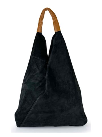 Mila Blu Leren schoudertas "Mirtillo" zwart - (B)34 x (H)39 x (D)8 cm