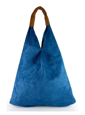 Mila Blu Leren schoudertas "Mirtillo" blauw - (B)34 x (H)39 x (D)8 cm