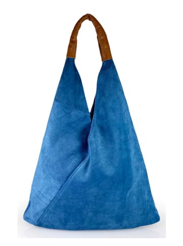Mila Blu Skórzana torebka "Mirtillo" w kolorze niebieskim - 34 x 39 x 8 cm