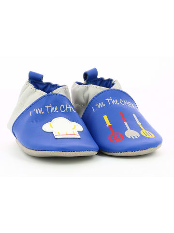 Robeez Leder-Krabbelschuhe "I am the Chef" in Blau/ Grau