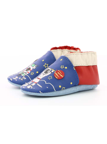Robeez Skórzane buty "Mister Spaceman" w kolorze niebiesko-czerwonym do raczkowania
