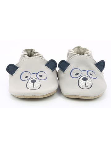 Robeez Leder-Krabbelschuhe "Nerd Bear" in Hellgrau
