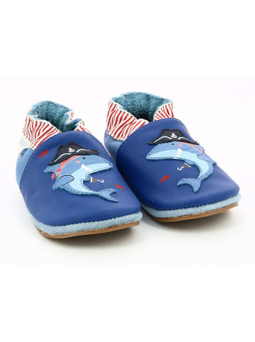 Robeez Skórzane buty "Pirate Shark" w kolorze niebiesko-czerwonym do raczkowania