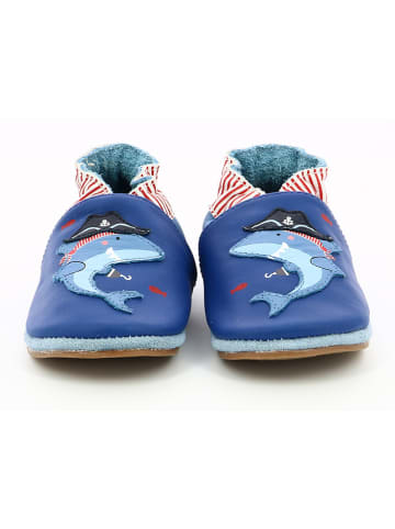 Robeez Skórzane buty "Pirate Shark" w kolorze niebiesko-czerwonym do raczkowania
