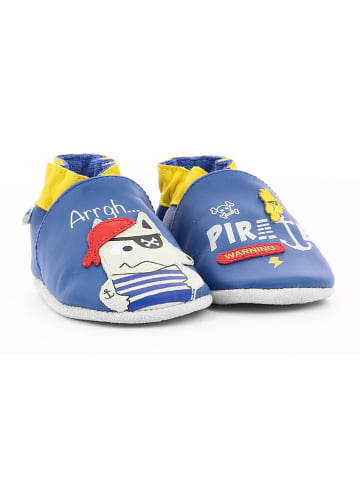 Robeez Skórzane buty "Pirate Wolf" w kolorze niebiesko-żółtym do raczkowania