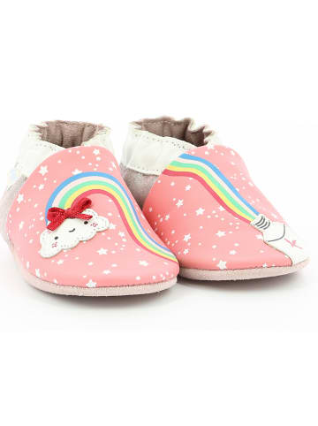 Robeez Skórzane buty "Rainbow Paste" w kolorze srebrno-łososiowym do raczkowania