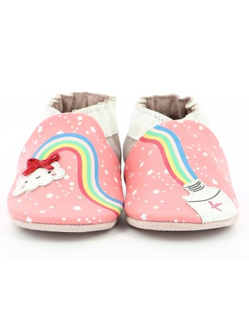 Robeez Skórzane buty "Rainbow Paste" w kolorze srebrno-łososiowym do raczkowania