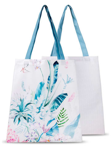 Descanso Shopper bag "Verdi" w kolorze biało-niebieskim - 40 x 45 cm