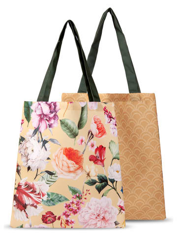 Descanso Shopper bag "Fiori" w kolorze musztardowym ze wzorem - 40 x 45 cm