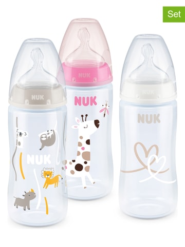 NUK 3-delige set: babyflessen "First Choice+" grijs/roze - 3x 300 ml, maat 1