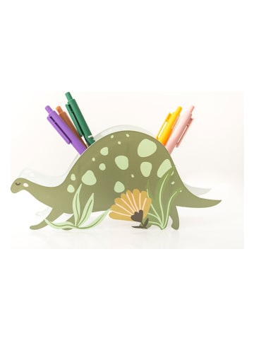 Folkifreckles Organizer "Dinosaur" w kolorze zielonym na kredki - 21 x 12 x 5,5 cm