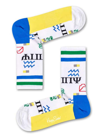 Happy Socks Socken "Athletic Wingdings" in Weiß/ Blau/ Gelb