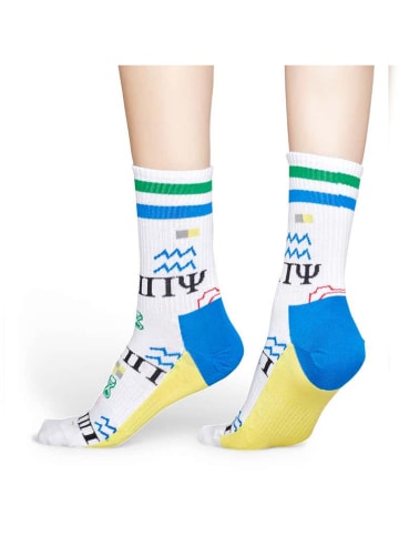 Happy Socks Socken "Athletic Wingdings" in Weiß/ Blau/ Gelb