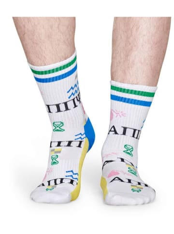 Happy Socks Skarpety "Athletic Wingdings" w kolorze biało-żółto-niebieskim