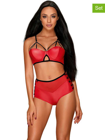 Obsessive 2-delige lingerieset "Leatheria" rood