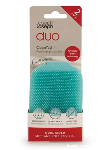 JosephJoseph 2-delige set: schuursponzen "Duo" mintgroen/grijs - (B)7,4 x (H)10,9 cm