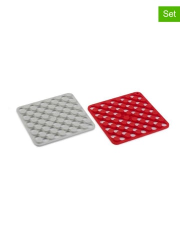 JosephJoseph 2-delige set: panonderzetters "Duo" rood/grijs - (L)14 x (B)14 cm