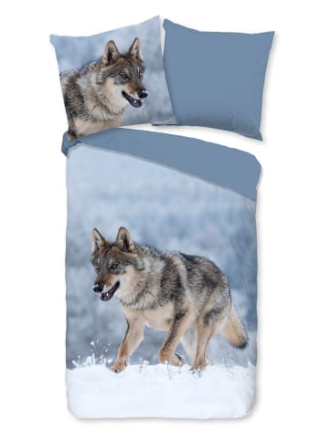 Good Morning Bettwäsche-Set "Snow Wolf" in Blau/ Bunt