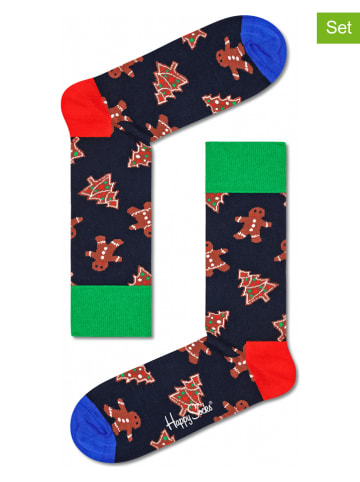 Happy Socks 2-delige set: sokken "Gingerbread Cookies" donkerblauw/meerkleurig