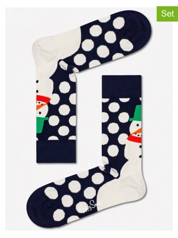 Happy Socks 2-delige set: sokken "Jumbo Snowman" donkerblauw/wit