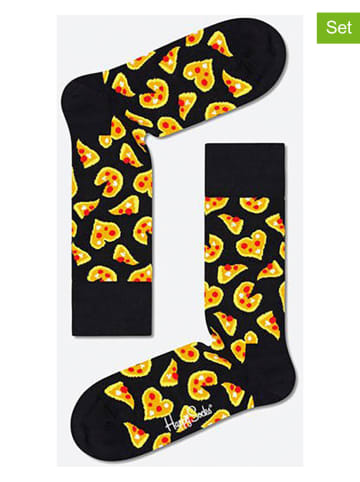 Happy Socks 2er-Set: Socken "Pizza Love" in Schwarz/ Gelb