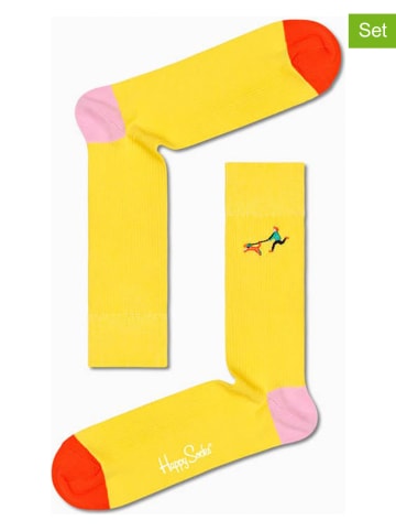 Happy Socks 2er-Set: Socken "Ribbed Embrodiery Run The Dog" in Gelb