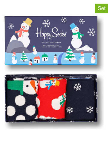 Happy Socks 4tlg. Geschenkset "Snowman" in Blau/ Rot/ Dunkelblau