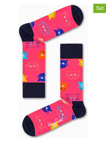 Happy Socks 2-delige set: sokken "Santa Cat" roze/meerkleurig