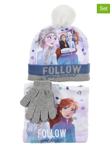 Disney Frozen 3tlg. Winteraccessoires-Set "Frozen" in Rosa/ Weiß/ Blau