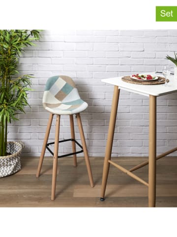 THE HOME DECO FACTORY 2-delige set: barkrukken petrol/crème/lichtbruin - (B)39 x (H)92,5 x (D)45 cm