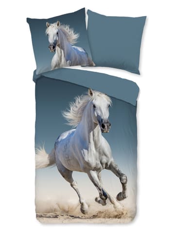 Good Morning Flanellen beddengoedset "Star" donkerblauw